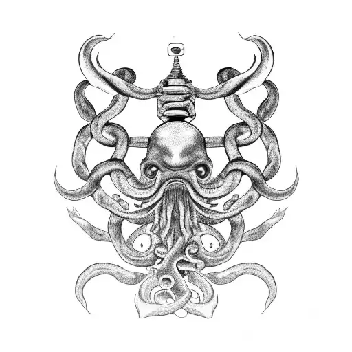 kraken with ship tattoo design idea