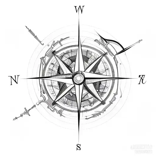 A neuron-inspired compass guiding a hiking path tattoo design idea