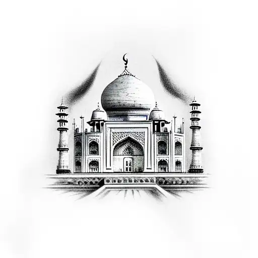 open book in  hand with Taj Mahal between them tattoo design idea