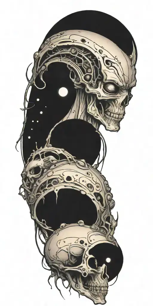alien setting with touch of darkness tattoo design idea