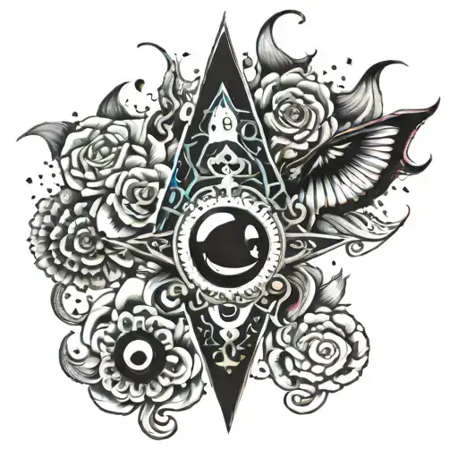 trippy tattoo design incorporating elements of darkness  tattoo design idea