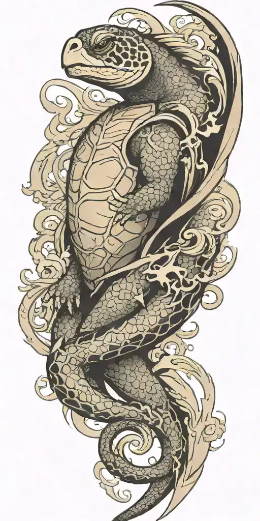 turtle dragon sleeve tattoo design idea