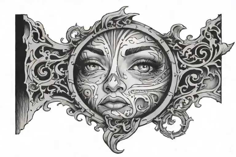 face peeking through portal  tattoo design idea