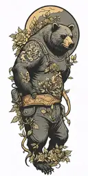 A tattoo showcasing a man bear pig working in a garden filled with crows tattoo design idea