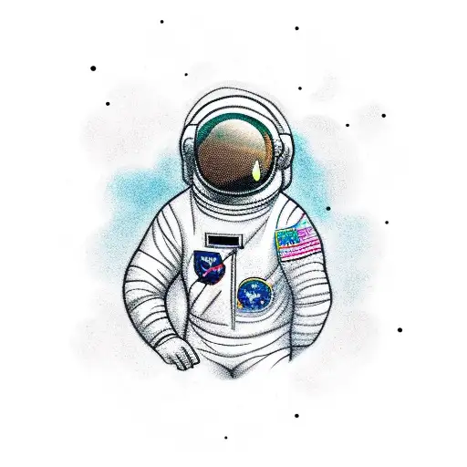 astronaut floating tattoo design idea