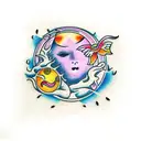 Luna con sol tattoo design idea