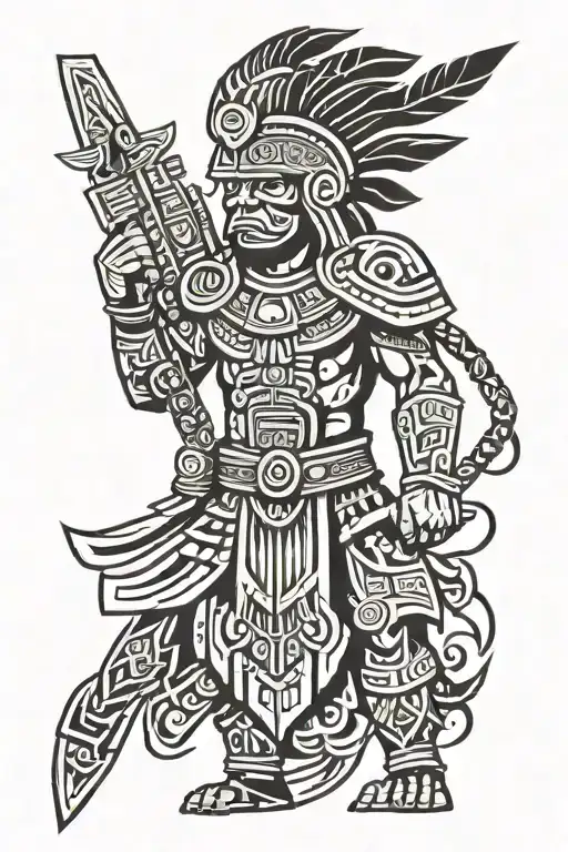 mayan warrior ready for war tattoo design idea