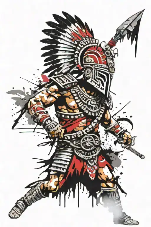 mayan warrior ready for war tattoo design idea