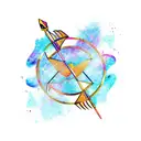 Sagittarius arrow minimalist with water color effects tattoo design idea