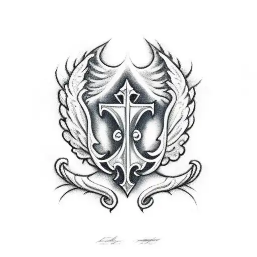 fleur-de-lis, Campfire, angel wings, guitar, cross  tattoo design idea