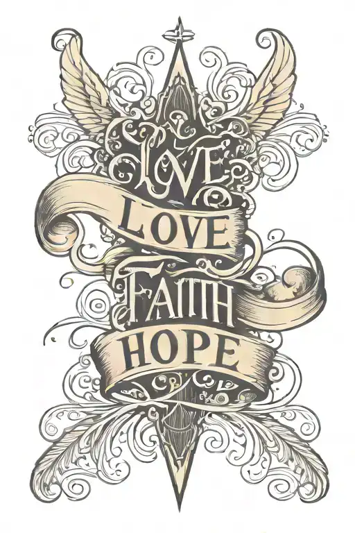 Love faith hope written with pulse graphic line tattoo design idea