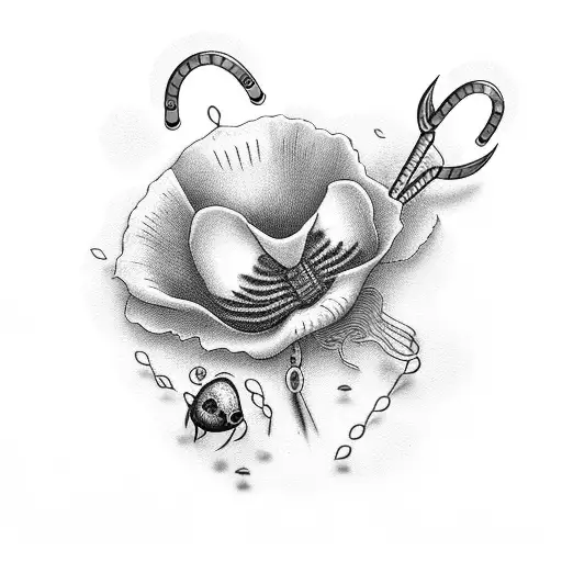 poppy with fishing hooks coming off stem tattoo design idea