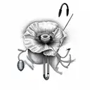 poppy with fishing hooks coming off stem tattoo design idea
