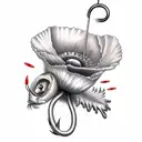 poppy with fishing hooks coming off stem tattoo design idea