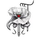 poppy with fishing hooks coming off stem tattoo design idea