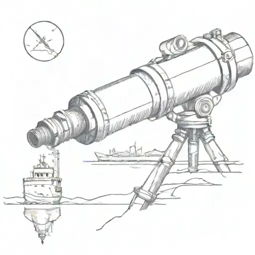 telescope high up looking down on a UK harbour  tattoo design idea
