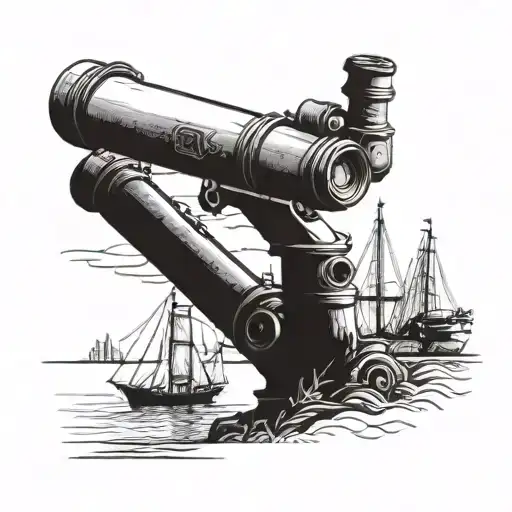 telescope pointing towards harbour tattoo design idea