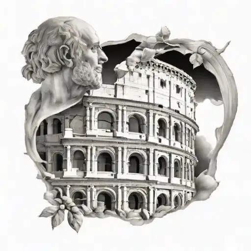 Colosseum, Pantheon, Laurel and Bust of Cicero. tattoo design idea