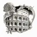 Colosseum, Pantheon, Laurel and Bust of Cicero. tattoo design idea