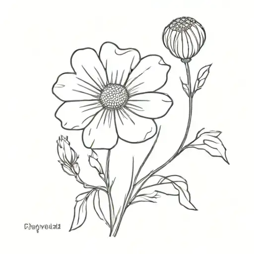 Daisy, marigold, 2 violets, poppy flower tattoo design idea