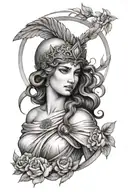athena greek goddess, aphrodite goddess of love tattoo design idea
