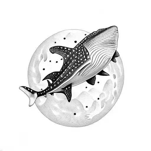 whale shark moon  tattoo design idea