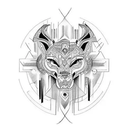 design that writes ART TECH FUSION and that combines in background art with technoly and romanian symbols and folclore tattoo design idea