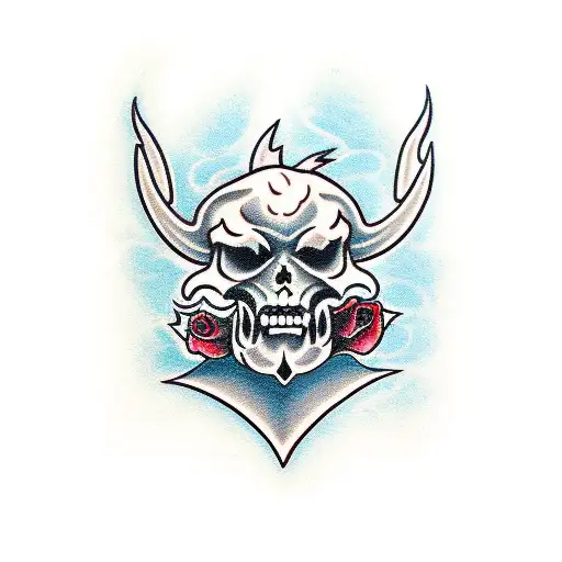 devil with roses and lightning tattoo design idea