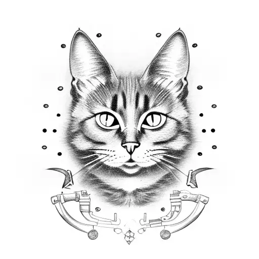 cartoon black cat holding a uzi gun tattoo design idea