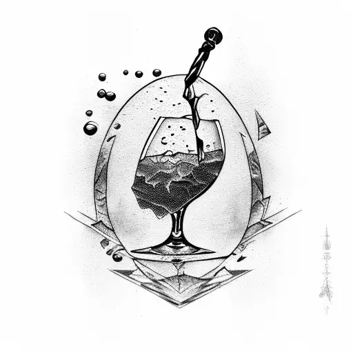 goblet pouring wine with grungy geometric lines tattoo design idea