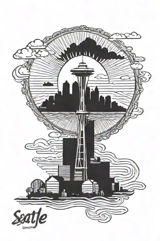 Seattle skyline silohuette tattoo design idea