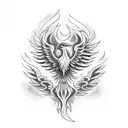 A powerful phoenix rising from flames, representing strength and resilience tattoo design idea