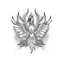A powerful phoenix rising from flames, representing strength and resilience tattoo design idea