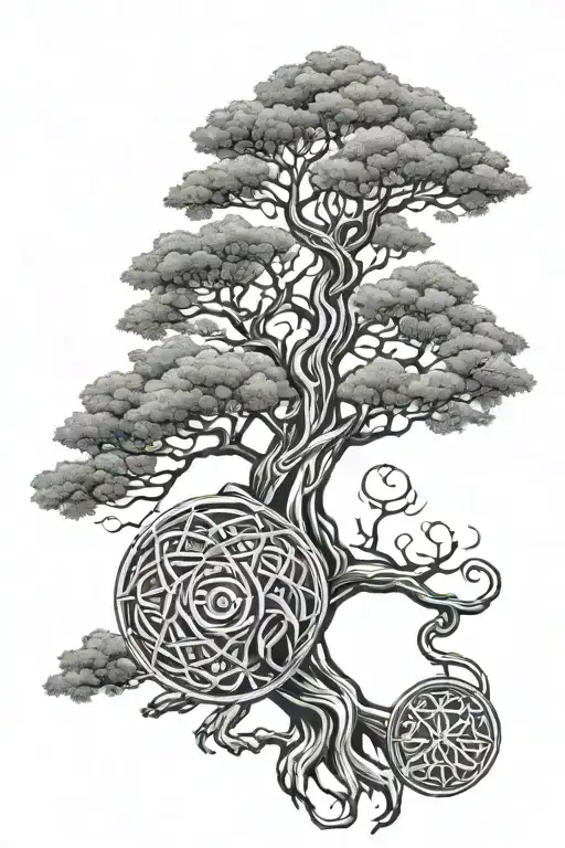 tree of life fenrir whit runes triskele valknut tattoo design idea