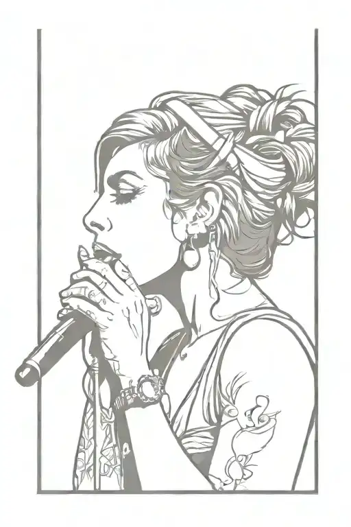 amy winehouse singing on a stage with a microphone  tattoo design idea