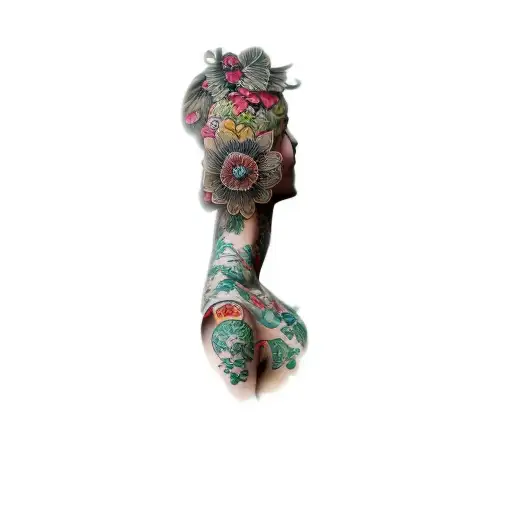 a woman wearing a kimono tattoo design idea