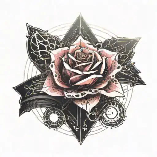 open book growing a crystal rose tattoo design idea