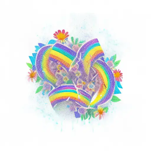 arco iris com flores tattoo design idea