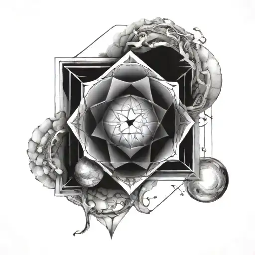 cube metatron sacred geometry moon and sea tattoo design idea