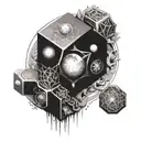 cube metatron sacred geometry moon and sea tattoo design idea