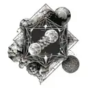 cube metatron sacred geometry moon and sea tattoo design idea