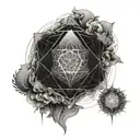 cube metatron sacred geometry moon and sea tattoo design idea
