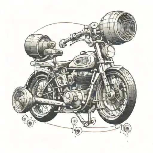Create a tattoo that combines elements of HAM radio equipment with a tourer bike to represent the client's passion for both hobbies tattoo design idea