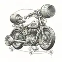 Create a tattoo that combines elements of HAM radio equipment with a tourer bike to represent the client's passion for both hobbies tattoo design idea