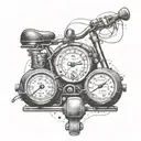 Create a tattoo that combines elements of HAM radio equipment with a tourer bike to represent the client's passion for both hobbies tattoo design idea