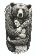 bear hugging woman tattoo design idea