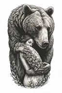bear hugging woman tattoo design idea