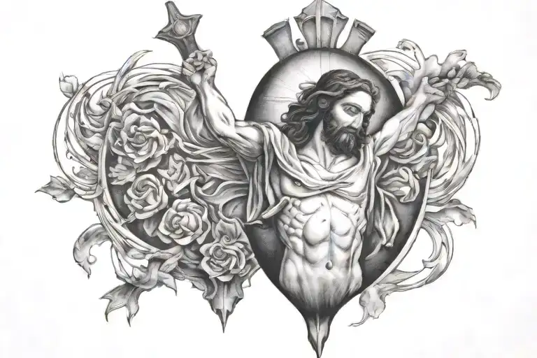 upper half of Jesus on the cross with clouds surrounding tattoo design idea