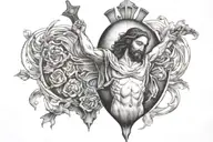 upper half of Jesus on the cross with clouds surrounding tattoo design idea