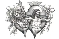 upper half of Jesus on the cross with clouds surrounding tattoo design idea